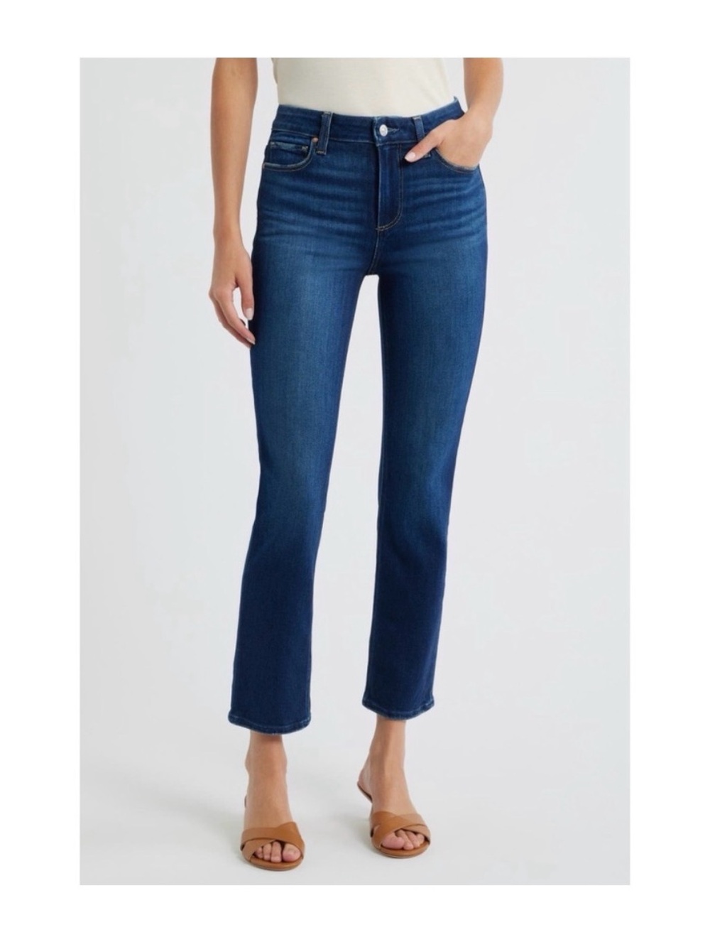 PAIGE Cindy Slim Straight Jeans Medium Blue High Rise Size 30